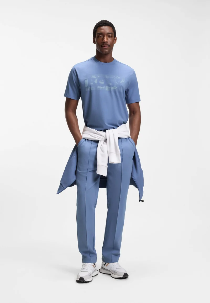BOSS Light Blue Stretch-cotton T-shirt with logo artwork for Men | Best Price UAE