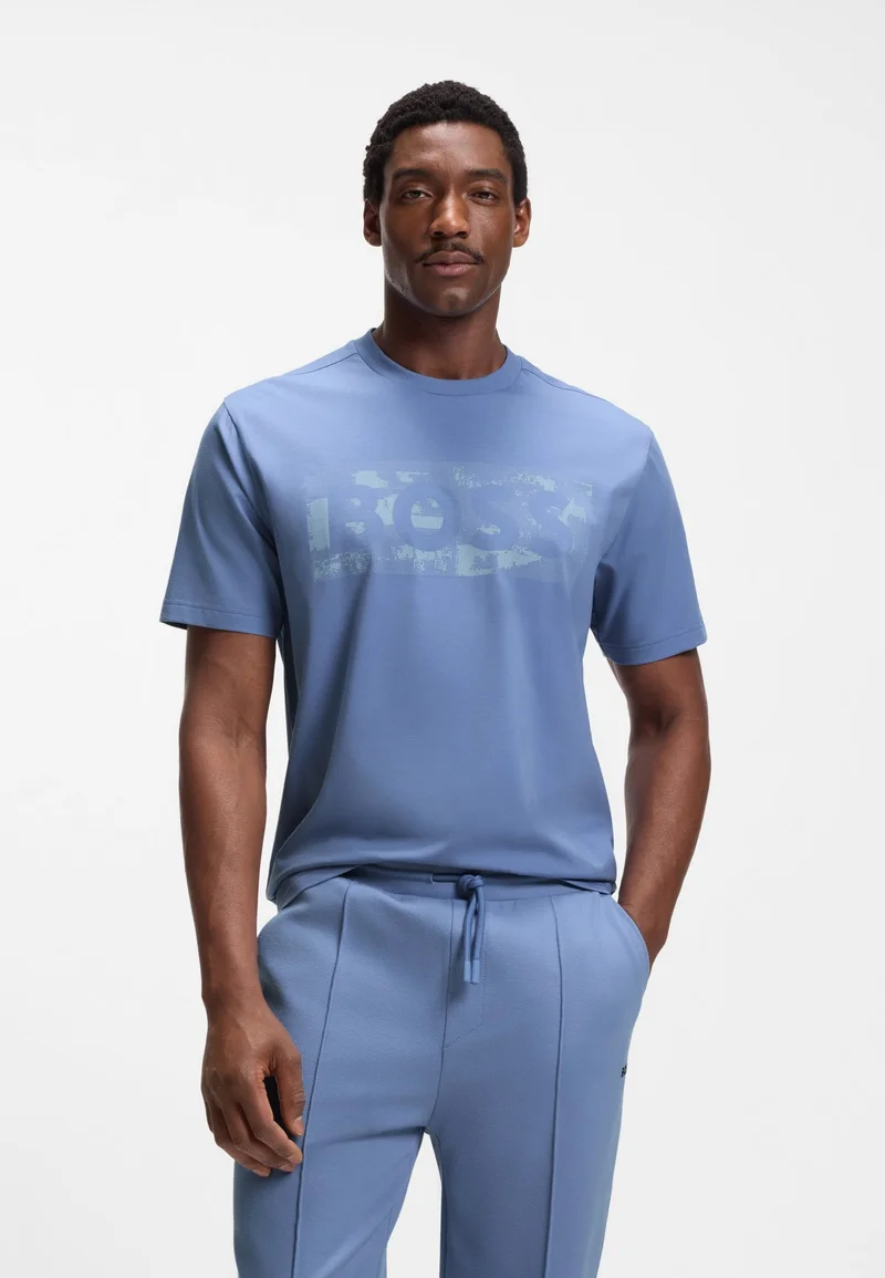 Stretch-cotton T-shirt with logo artwork