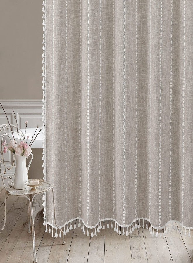 MitoVilla Boho Farmhouse Fabric Shower Curtain, Tan Brown Modern Polyester Linen Shower Curtains for Vintage Rustic Bathroom Decor, Country Tassel Thick Cloth Shower Curtain, Taupe, 72 x 72 - Image 5