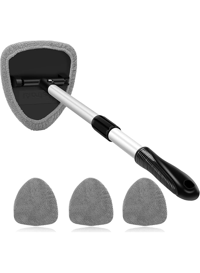 KASTWAVE Car Windshield Cleaning Brush, Microfiber Car Window Cleaner With 4 Reusable And Washable Microfiber Pads And Extendable Handle Auto Inside Glass Wiper Kit, Gray - Image 1