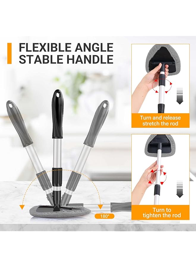 KASTWAVE Car Windshield Cleaning Brush, Microfiber Car Window Cleaner With 4 Reusable And Washable Microfiber Pads And Extendable Handle Auto Inside Glass Wiper Kit, Gray - Image 2