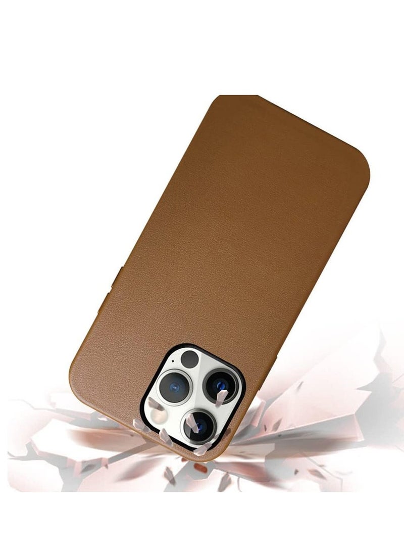 Case Compatible With iPhone 14 Pro Mag-Safe Noble Collection Premium PC+PU Leather Case with Official Design Phone Cover Anti-Fingerprint Scratch Resistance, A+ Leather Material (Brown)  - Image 3
