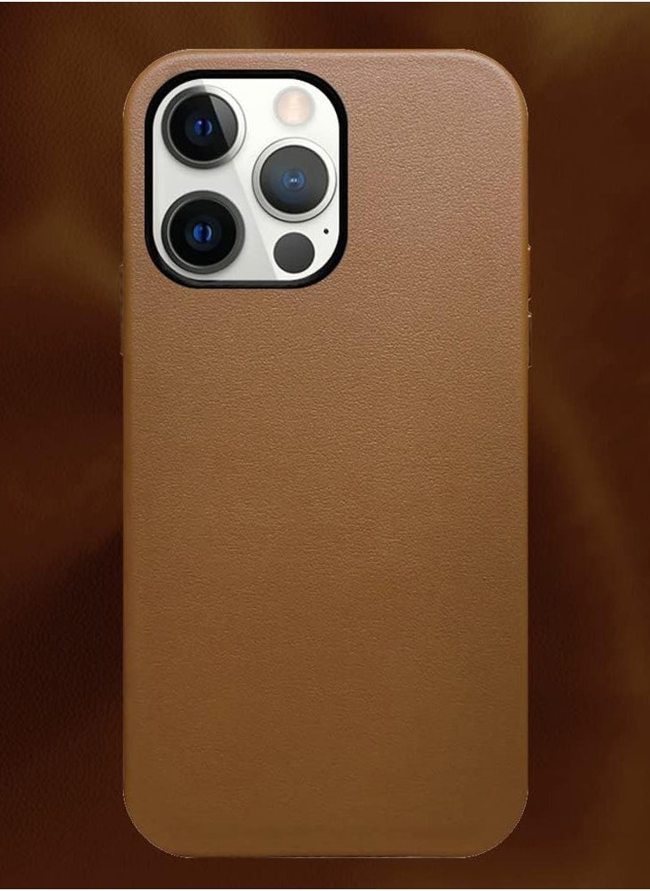 Case Compatible With iPhone 14 Pro Mag-Safe Noble Collection Premium PC+PU Leather Case with Official Design Phone Cover Anti-Fingerprint Scratch Resistance, A+ Leather Material (Brown)  - Image 4