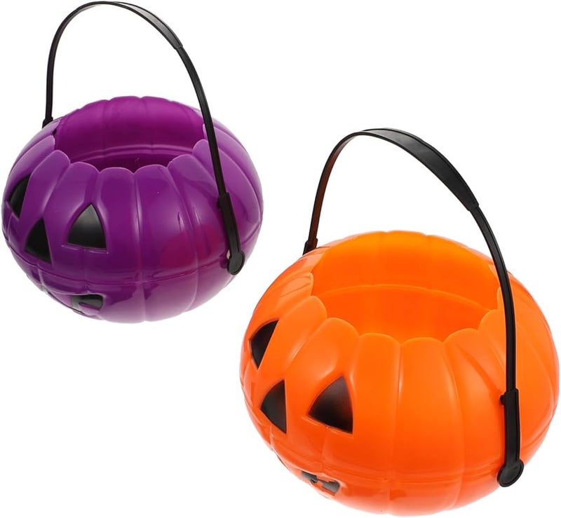 2Pcs Yellow Halloween Pumpkin Lantern Handheld Buckets For Party Trick Or Treat Home Decor - Image 1