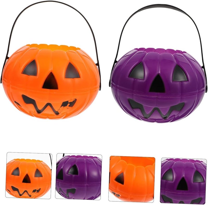 2Pcs Yellow Halloween Pumpkin Lantern Handheld Buckets For Party Trick Or Treat Home Decor - Image 4