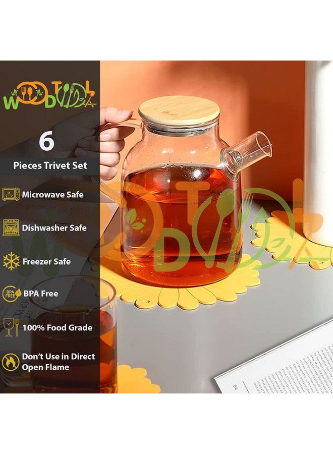 WOODTULA WOODTULA Silicone Trivet Mat Set of 6 - Trivets for Pots & Hot Dish - Trivet Mat for Hot Pots Cup Mat Coasters - Kitchen Decor Mats (Set of 6, Big, Yellow)  - Image 3