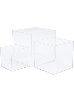3Pcs Clear Acrylic Display Boxes Acrylic Cube Stand Risers Showcase Acrylic Display Case For Collectibles Action Figures Toys 5 Sided Acrylic Box