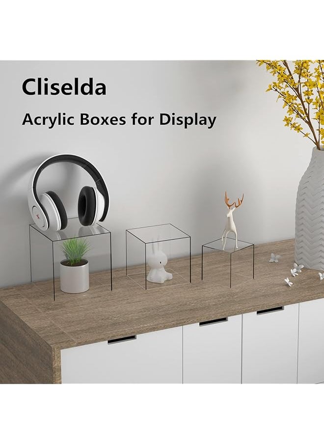 erorex 3Pcs Clear Acrylic Display Boxes Acrylic Cube Stand Risers Showcase Acrylic Display Case For Collectibles Action Figures Toys 5 Sided Acrylic Box  - Image 2