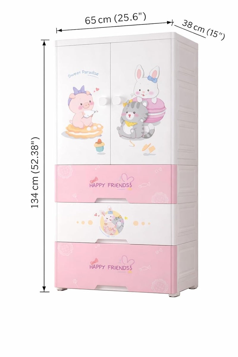 SNKR ESSENTIALS Kids Plastic Wardrobe with Drawers | Baby Cupboard for Clothes Storage | Cartoon Bear Design Children Almirah | Multi-Layer Kids Storage Cabinet for Bedroom & Nursery - Image 2