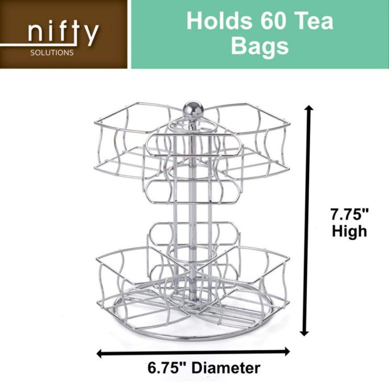 Nifty Solutions Nifty Tea Bag Spinning Carousel - 6 Compartments, Up to 60 Tea Bags Storage, Spins 360-Degrees, Lazy Susan Platform, Modern Chrome Design, Home or Office Kitchen Counter Organizer - Image 3