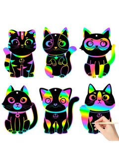 CY2SIDE 60Pcs Cat Animal Rainbow Color Scratch Bookmarks For Kids Diy Cat Rainbow Color Scratch Craft Kit Birthday Party Decors Catling Pet Magic Art Rainbow Color Craft Kit For Birthday Party Favor  - Image 2