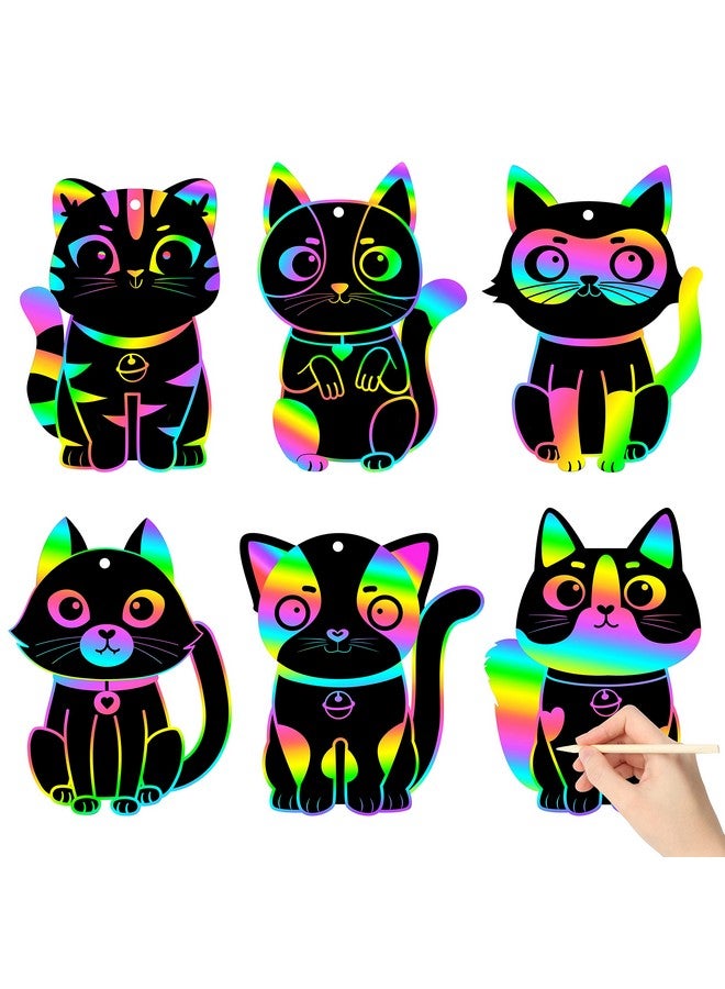 CY2SIDE 60Pcs Cat Animal Rainbow Color Scratch Bookmarks For Kids Diy Cat Rainbow Color Scratch Craft Kit Birthday Party Decors Catling Pet Magic Art Rainbow Color Craft Kit For Birthday Party Favor - Image 2