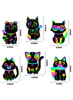 CY2SIDE 60Pcs Cat Animal Rainbow Color Scratch Bookmarks For Kids Diy Cat Rainbow Color Scratch Craft Kit Birthday Party Decors Catling Pet Magic Art Rainbow Color Craft Kit For Birthday Party Favor  - Image 4