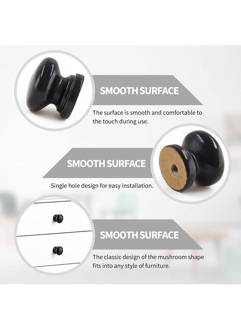 12 Pcs Black Wood Dresser Knobs, Mushroom Shape Wood Drawer Knobs, Wood Cabinet Knobs, Single Handle Pulls, Concise and Elegant, for Cabinet, Drawer, Dresser, Cupboard, Closet - Image 4