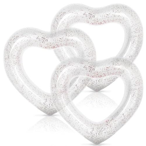 Whaline 3Pcs Inflatable Heart Pool Float with Glitter Inside White Swim Pool Rings Float Loungers Tube for Summer Pool Beach Bachelorette Party 473 x 394 Inch - Image 1