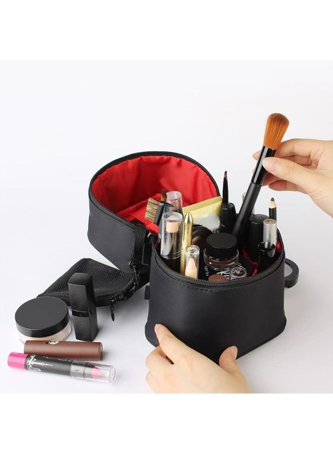 Bysiter Makeup Bag Travel Cosmetic Bag Small Makeup Brush Holder Organizer Cute Portable Artist Toiletry Storage Bag Cosmetics Case for Women Girls,Black - Image 3
