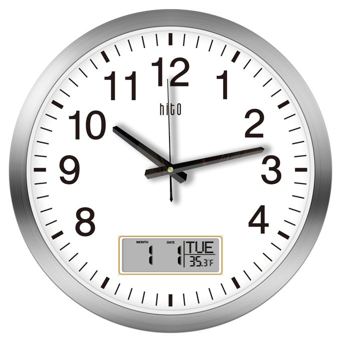 14 INCH SILENT WALL CLOCK BATTERY OPERATED WITH TEMPERATURE AND DATE LARGE WALL CLOCK FOR LIVING ROOM DECOR OFFICE CLASSROOM BEDROOM