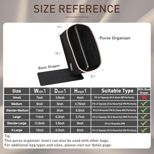 Doxo Purse Organizer Insert for Handbags & Base Shaper 2pc Set, Compatible with Speedy 25 Bag Organizer, Lepliage S,Nererfull,ONTHEGO,Carryall,Graceful,Noe,Book Tote Bag and More(M-Black) - Image 2