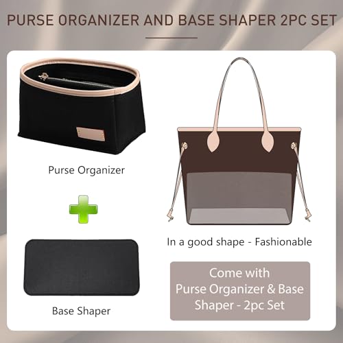 Doxo Purse Organizer Insert for Handbags & Base Shaper 2pc Set, Compatible with Speedy 25 Bag Organizer, Lepliage S,Nererfull,ONTHEGO,Carryall,Graceful,Noe,Book Tote Bag and More(M-Black) - Image 3