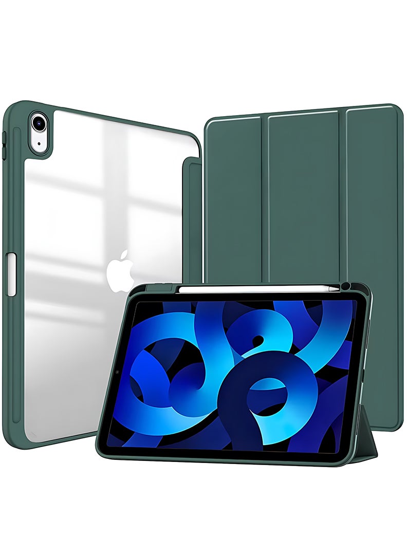 Theodor Clear Back Slim Case for iPad Air 11 Inch (M4 2026/ M3 2025/ M2 2024) – Shockproof Hybrid Protective Cover with Pencil Holder, Auto Sleep/Wake, Trifold Stand- Midnight Green