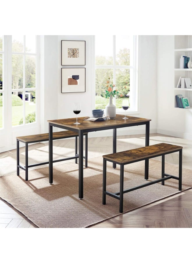 Vasagle Dining Table with 2 Benches – 3-Piece Set, Kitchen Table 110×70×75 cm with 2 Benches 97×30×50 cm, Steel Frame, Industrial Design, Rustic Brown and Black - Image 4