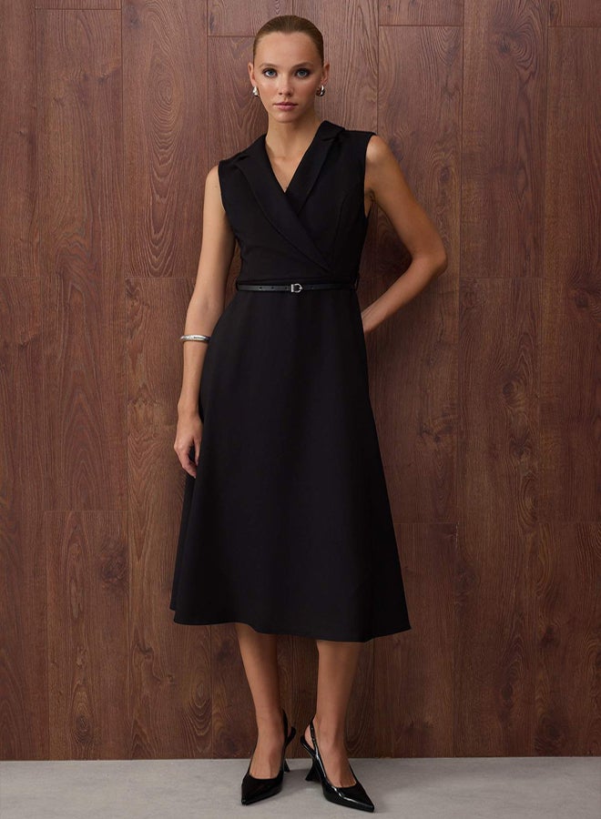 trendyol Special Collection Midi Woven Dress with Black Belt Detail - Image 1
