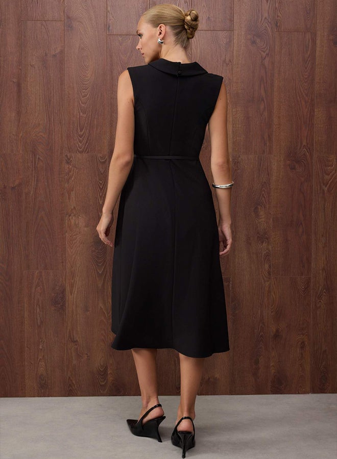 trendyol Special Collection Midi Woven Dress with Black Belt Detail - Image 4