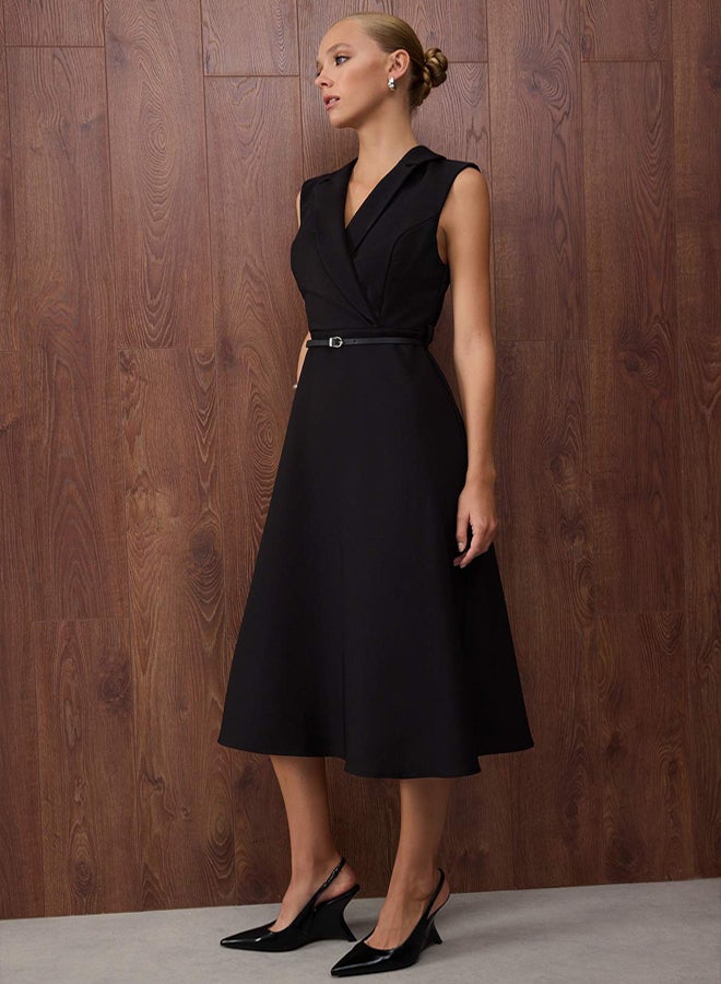 trendyol Special Collection Midi Woven Dress with Black Belt Detail - Image 2