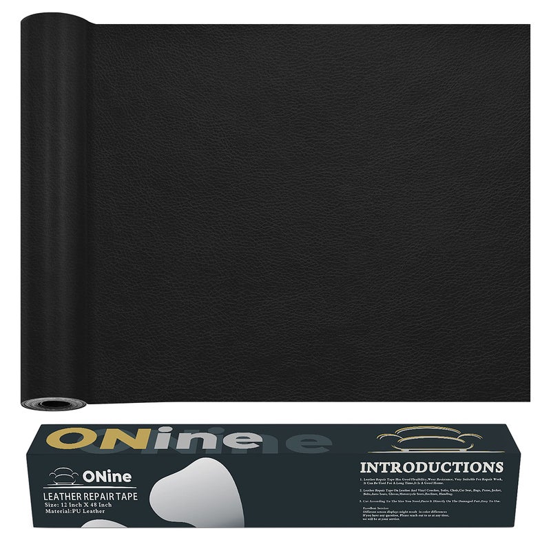 ONine Leather Repair PatchLeather Repair Tape 12 x 48 inches Leather Repair Patch for FurnitureVinyl Repair KitLeather Couch Patchfor Sofas Furniture Car Seats Office ChairsBlack