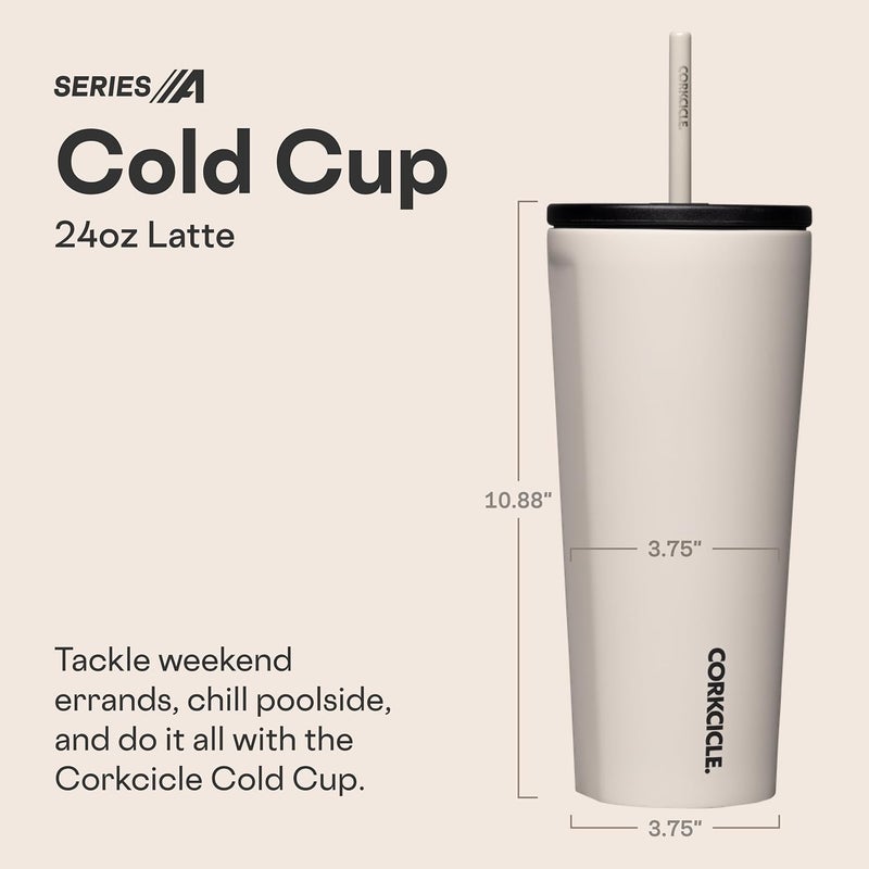 CORKCICLE Cold Cup Insulated Tumbler 24 oz | Reusable Water Bottle with Lid & Straw | Keeps Drinks Cold 12 Hours & Hot 5 Hours | Cupholder Friendly | Latte - Image 1
