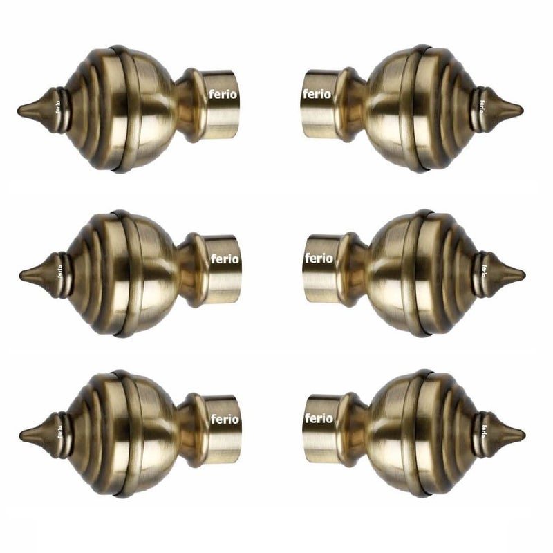 Ferio Stainless Steel Brass Antique Curtain Finials for Door and Widow Rod Holder for 1 Inch Rod Without Brackets Pack of 6 Pic - Image 1