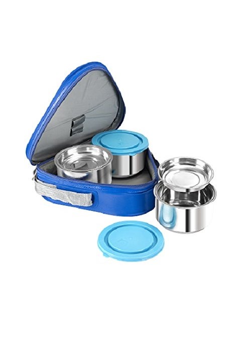 NanoNine - NanoNine Tiffiny Mid Day Double Wall Insulated Stainless Steel Lunch Box, 260 ml, 3 pc, Royal Blue, Standard - Image 1