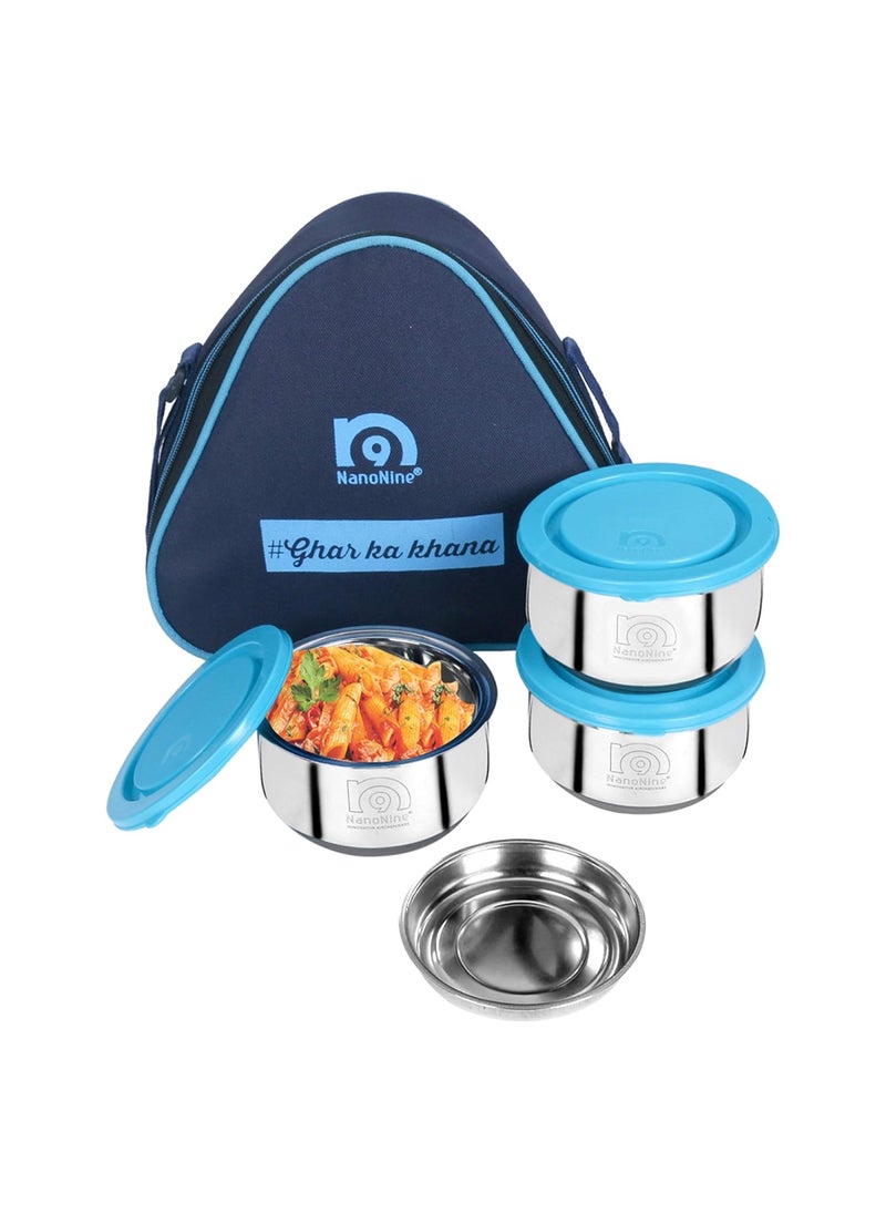 NanoNine - NanoNine Tiffiny Mid Day Double Wall Insulated Stainless Steel Lunch Box, 260 ml, 3 pc, Royal Blue, Standard - Image 1