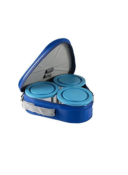 NanoNine - NanoNine Tiffiny Mid Day Double Wall Insulated Stainless Steel Lunch Box, 260 ml, 3 pc, Royal Blue, Standard - Image 1