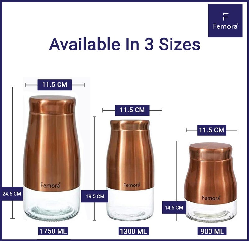 Femora Copper Metallic Clear Glass Jars | See Through Bottom Jar | 1 Year Warranty | Airtght | Jars for Snacks, Fry Food, Masala, Spice, Pickles, Cookies |1750 ML | Set Of 1 | Copper - Image 3
