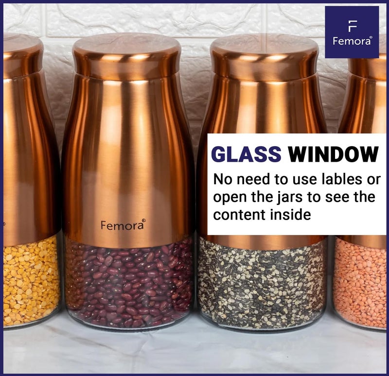 Femora Copper Metallic Clear Glass Jars | See Through Bottom Jar | 1 Year Warranty | Airtght | Jars for Snacks, Fry Food, Masala, Spice, Pickles, Cookies |1750 ML | Set Of 1 | Copper - Image 5