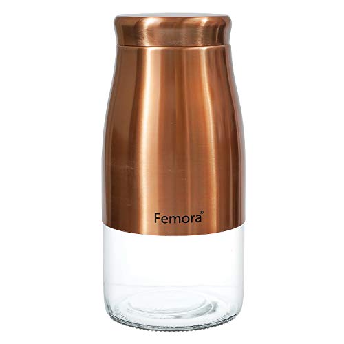 Femora Copper Metallic Clear Glass Jars | See Through Bottom Jar | 1 Year Warranty | Airtght | Jars for Snacks, Fry Food, Masala, Spice, Pickles, Cookies |1750 ML | Set Of 1 | Copper - Image 4