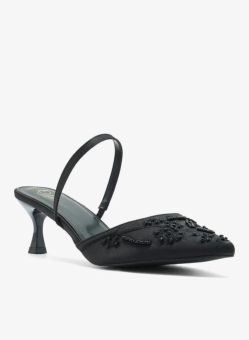 Ella Limited Edition Floral Embroidered Pearl Detail Pointy Backstrappump