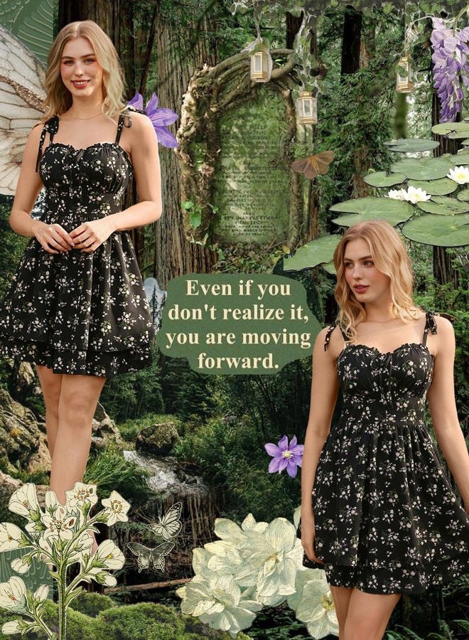 Scarlet Darkness Floral Mini Dress for Women Corset Graduation Sundress, Black Floral, L - Image 4