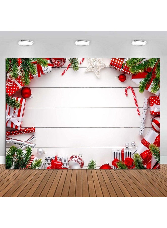 Fanghui - Merry Christmas Theme White Wooden Board Photography Backdrops For Winter Holiday Party Vinyl 7X5Ft Xmas Bells Decorations Gift Bokeh Photo Background Children Photo Booths Cake Table Banner - Image 1
