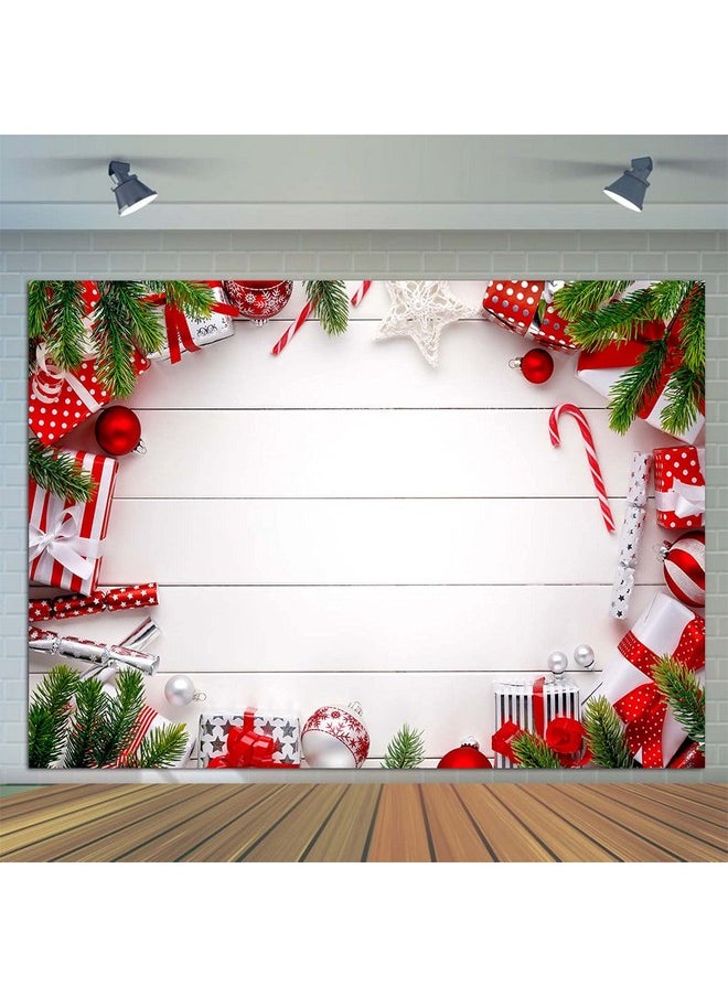 Fanghui - Merry Christmas Theme White Wooden Board Photography Backdrops For Winter Holiday Party Vinyl 7X5Ft Xmas Bells Decorations Gift Bokeh Photo Background Children Photo Booths Cake Table Banner - Image 1