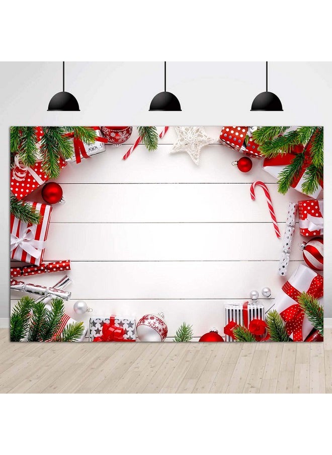 Fanghui - Merry Christmas Theme White Wooden Board Photography Backdrops For Winter Holiday Party Vinyl 7X5Ft Xmas Bells Decorations Gift Bokeh Photo Background Children Photo Booths Cake Table Banner - Image 1