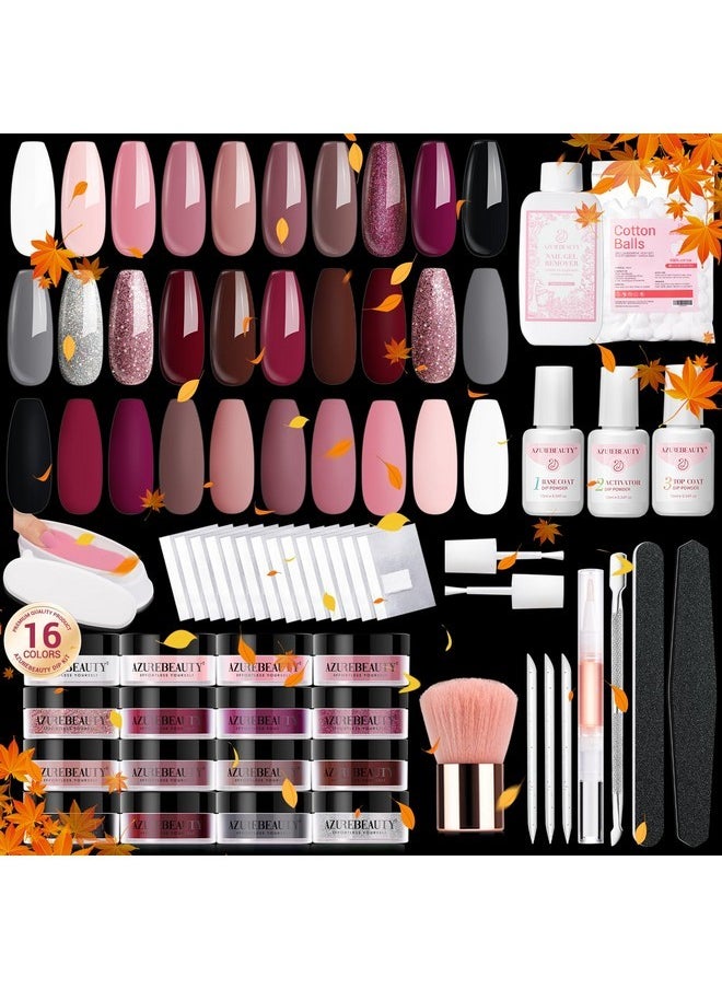 AZUREBEAUTY 130 Pcs Dip Powder Nail Kit 16 Colors Clear Glitter Pink Nail Dip Powder Kit With Top/Base Coat Activator Gel Nail Remover Professional Dip Powder Liquid Set For Home Salon Gifts  - Image 1