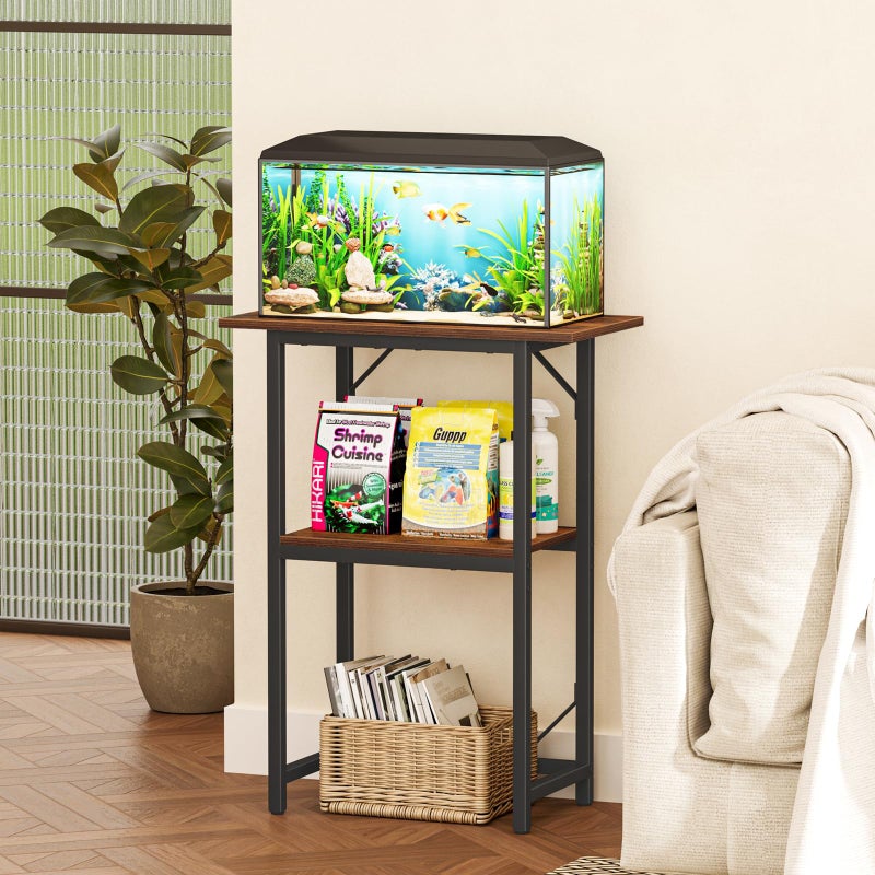 Snughome 10-20 Gallon Fish Tank Stand, Aquarium Stand 2-Tier Storage Shelves, Heavy Duty Terrarium Stand for Home Office Fish Tank Shelf, 24" L x 11.81" W x 30.71" H, Rustic Brown - Image 2