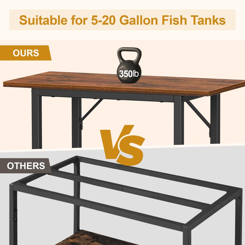 Snughome 10-20 Gallon Fish Tank Stand, Aquarium Stand 2-Tier Storage Shelves, Heavy Duty Terrarium Stand for Home Office Fish Tank Shelf, 24" L x 11.81" W x 30.71" H, Rustic Brown - Image 5