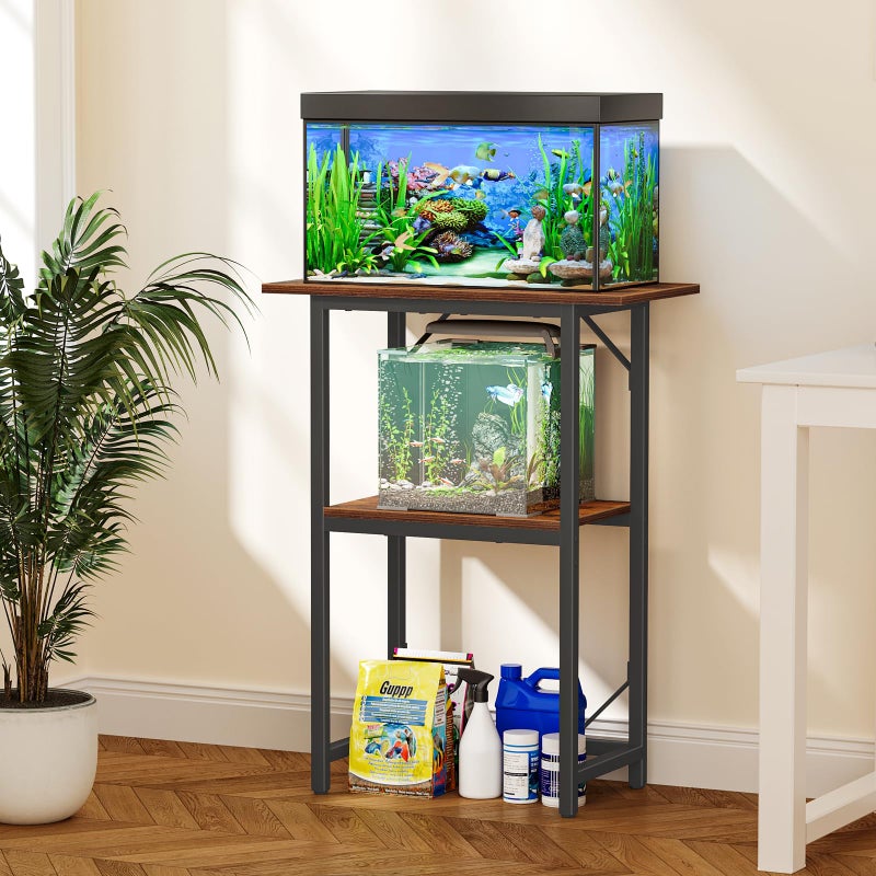 Snughome 10-20 Gallon Fish Tank Stand, Aquarium Stand 2-Tier Storage Shelves, Heavy Duty Terrarium Stand for Home Office Fish Tank Shelf, 24" L x 11.81" W x 30.71" H, Rustic Brown - Image 3