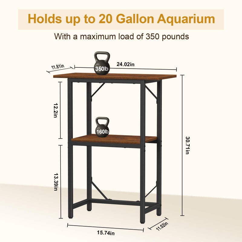 Snughome 10-20 Gallon Fish Tank Stand, Aquarium Stand 2-Tier Storage Shelves, Heavy Duty Terrarium Stand for Home Office Fish Tank Shelf, 24" L x 11.81" W x 30.71" H, Rustic Brown - Image 4
