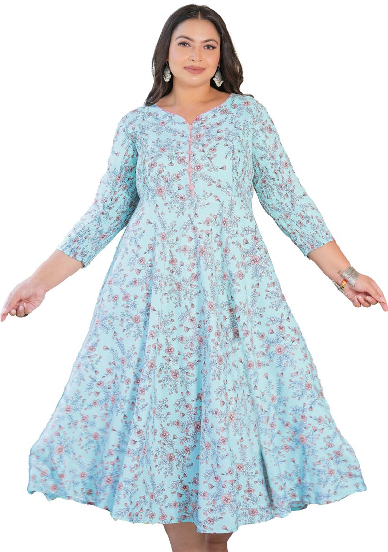 Yash Gallery Women's Rayon Stretchable Maternity Wear Floral Printed Anarkali Maxi Dress (8XL, Sky Blue) - Image 1
