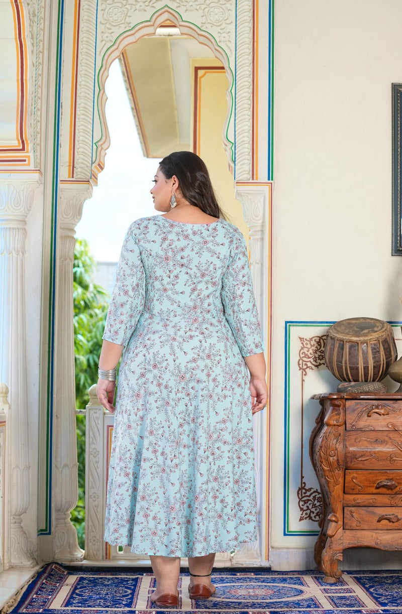 Yash Gallery Women's Rayon Stretchable Maternity Wear Floral Printed Anarkali Maxi Dress (8XL, Sky Blue) - Image 4