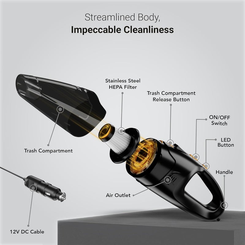 Dylect Car Vacuum Cleaner: 100W & 4500Pa Strong Suction, Washable Hepa Steel Filter, Copper Motor, Compact Lightweight for Dry Use, 14.7Ft Long Cable, 0.5 L, 500 Ml, 1 Count - Image 5